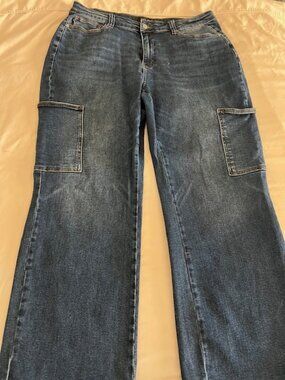 Judy Blue Cargo Wide Leg Jeans Women's Size 20W High Rise Stretch Denim Trendy.